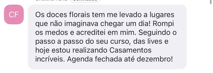 Print de mensagem de aluna da Prof Gi